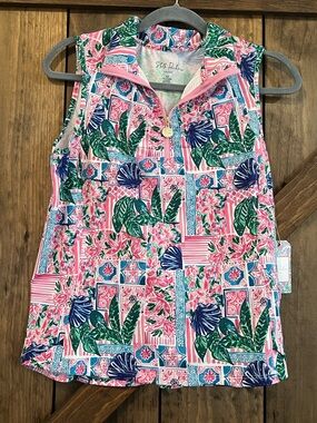 Stella Parker Sleeveless Quarter Zip Top | Size M | NWT Tropical Print